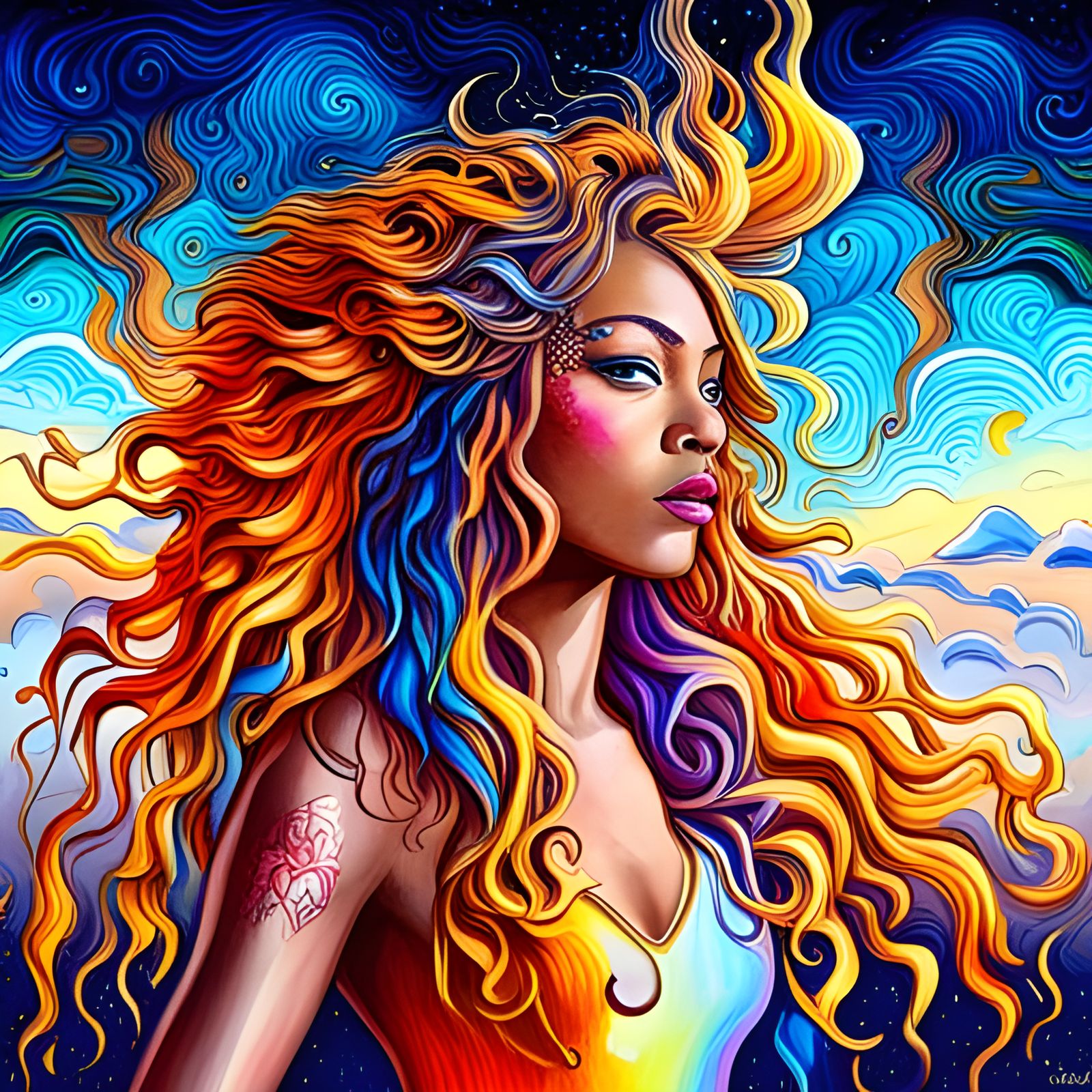 Art Deco Pegasus with Rainbow and Glitter in Anime Style