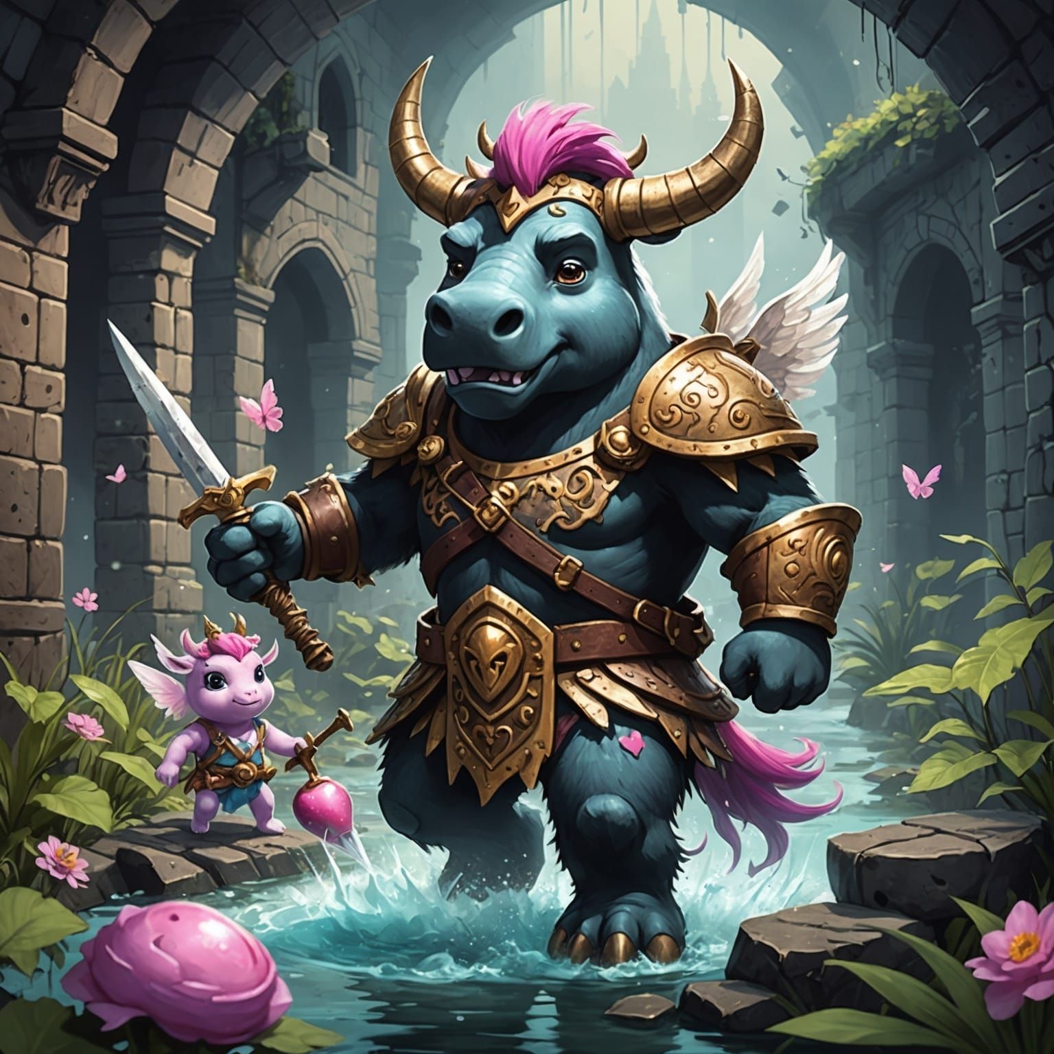 Barbarian and Fairy Fight Unicorns