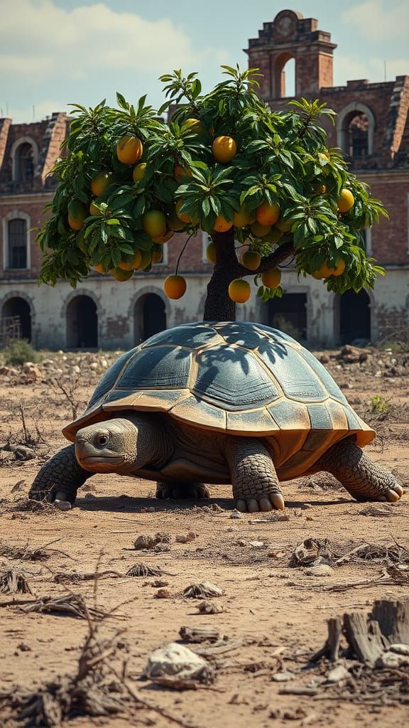 Majestic Fruit Turtle in Dead Landscape