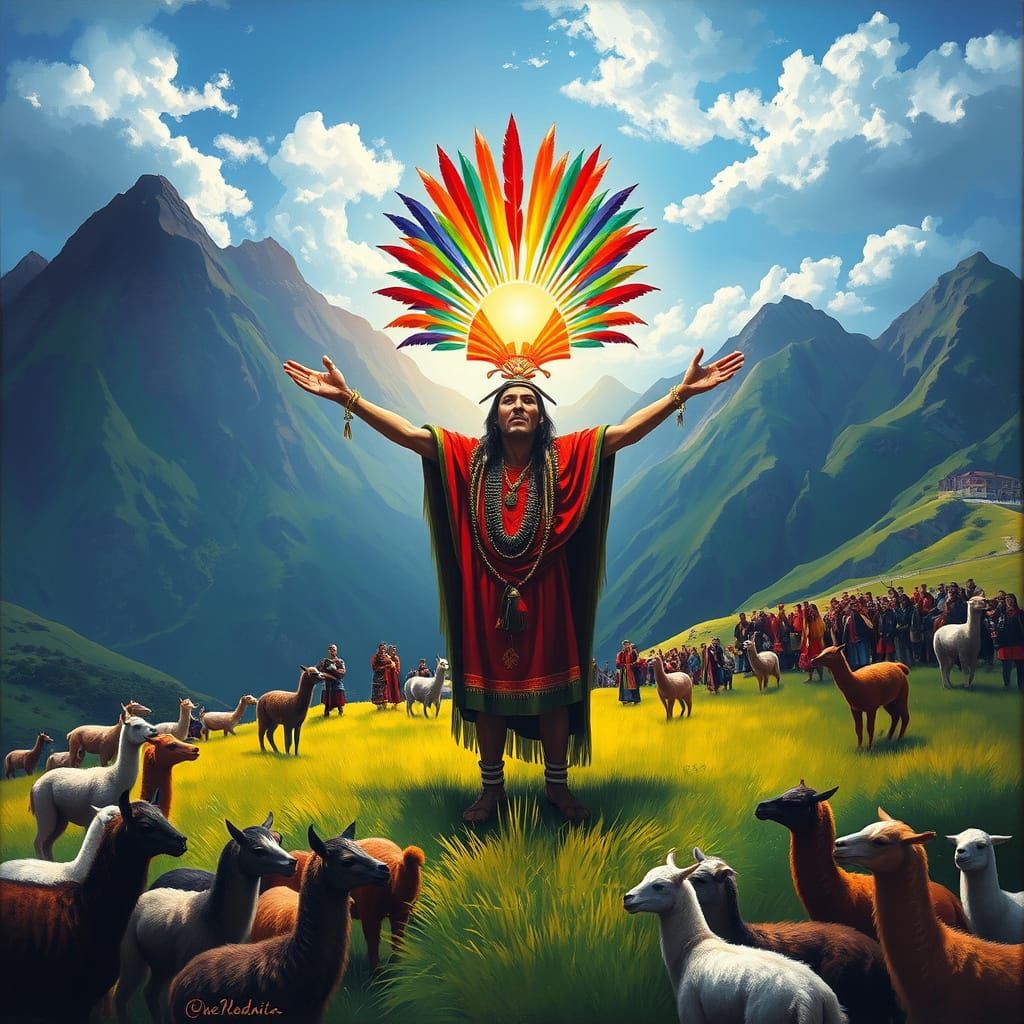 Majestic Inca Priest Channels Sun's Divine Energy in Lush Mo...