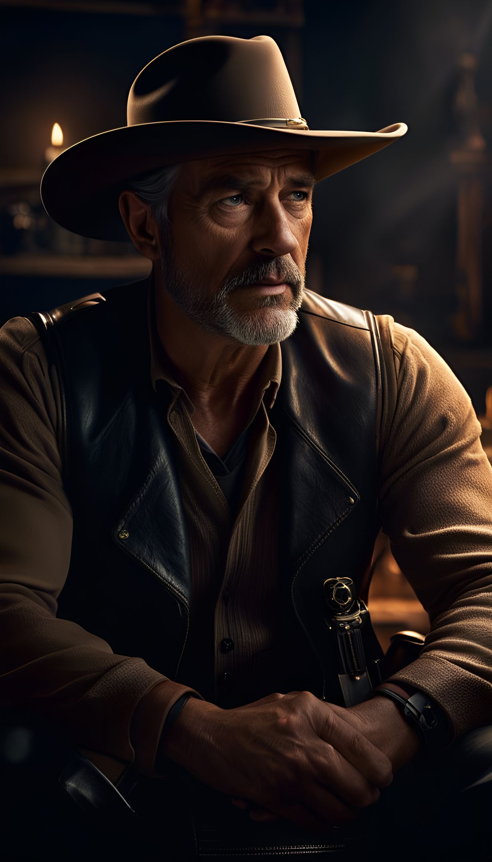 Cowboy with Harmonica in Photorealistic Black and White