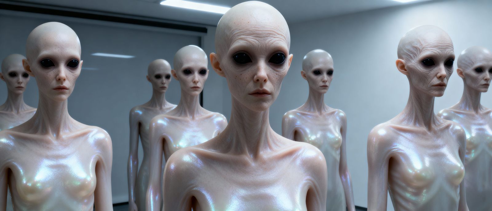 Hyperrealistic Grey Alien Sculpture in Minimalist Style