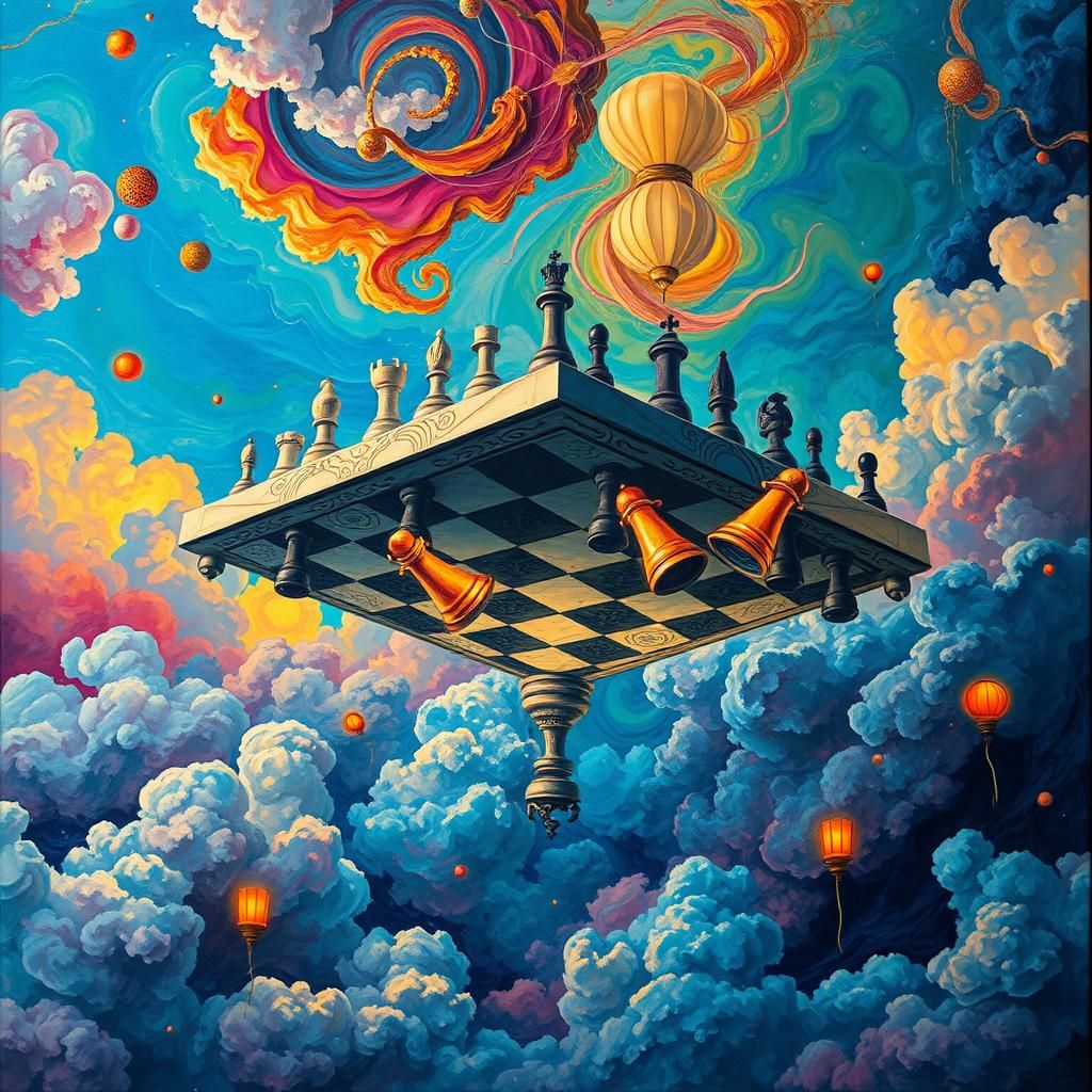 Surreal Chessboard Dreamscape in Vivid Colors