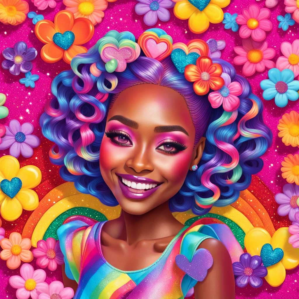 African American Chibi Girl in Lisa Frank Style