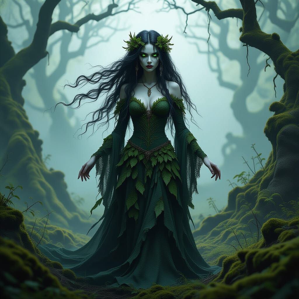 Banshee Fey in Misty Glade with Twisted Trees