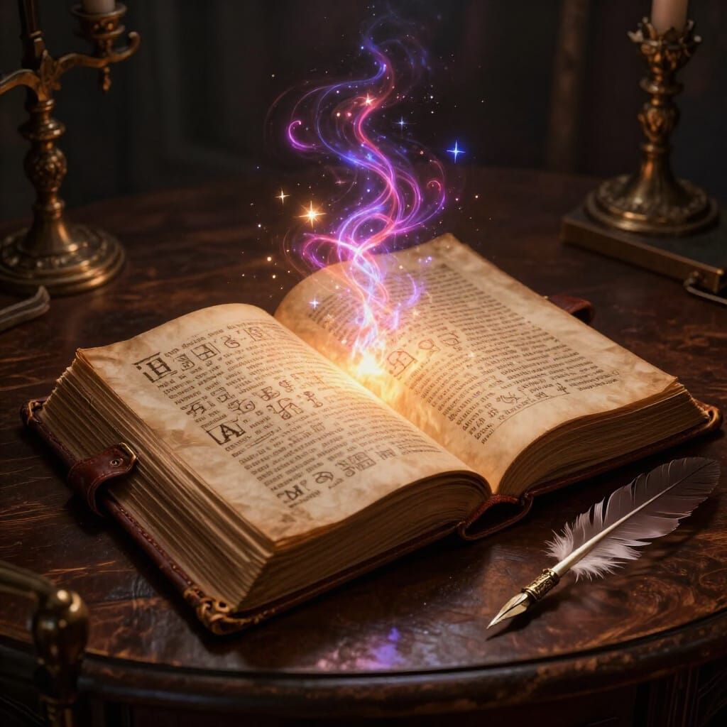 Ancient Spell Book with Magical Energy Rises, Dark Fantasy S...