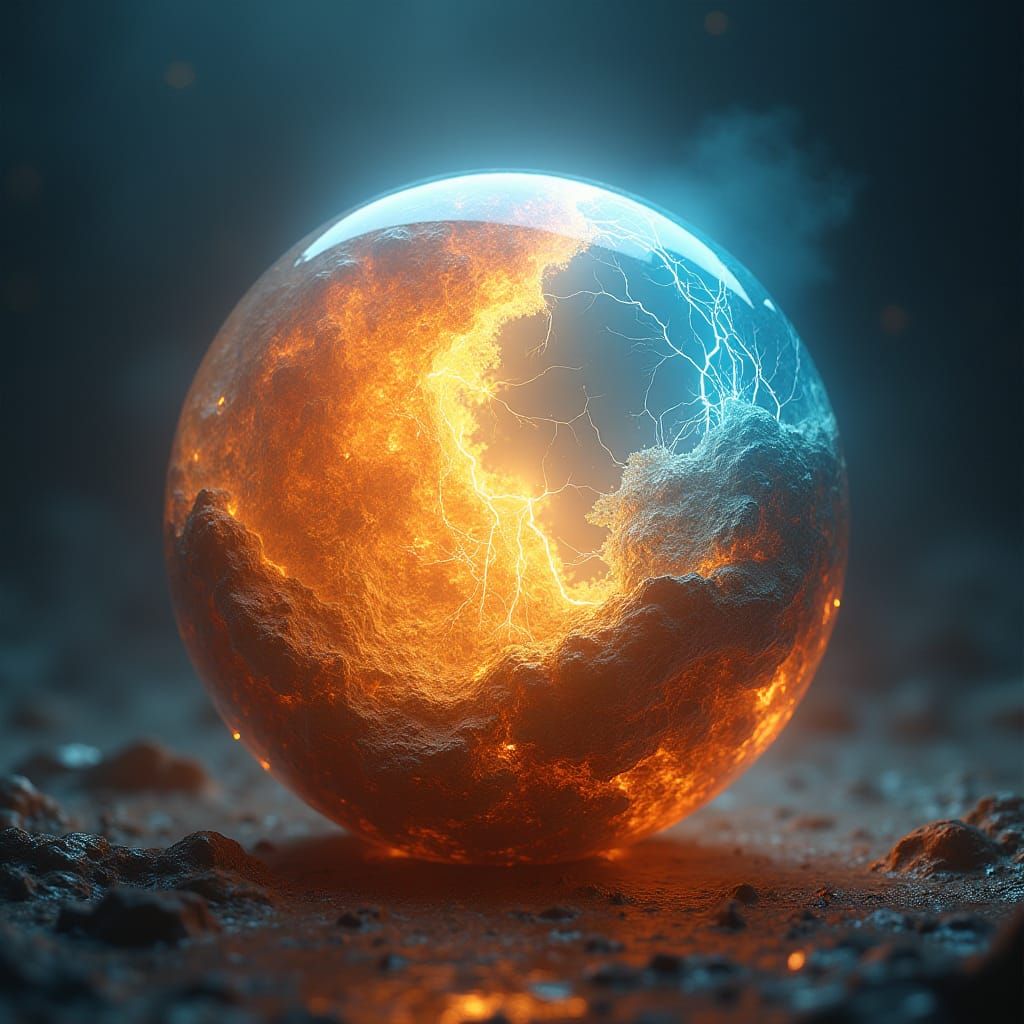 Ethereal Elemental Ball of Fire, Water, Lightning, Earth