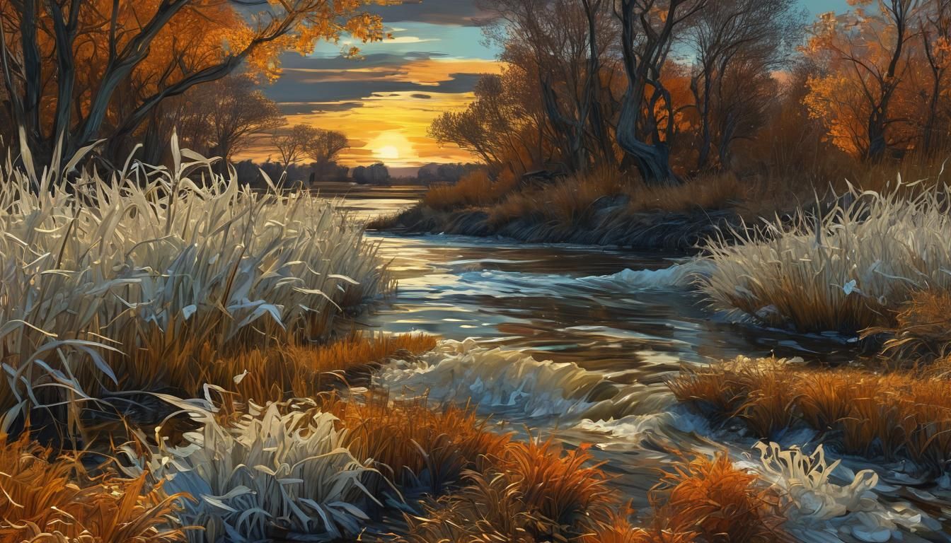 Vaporwave Sunset Landscape in Van Gogh Style