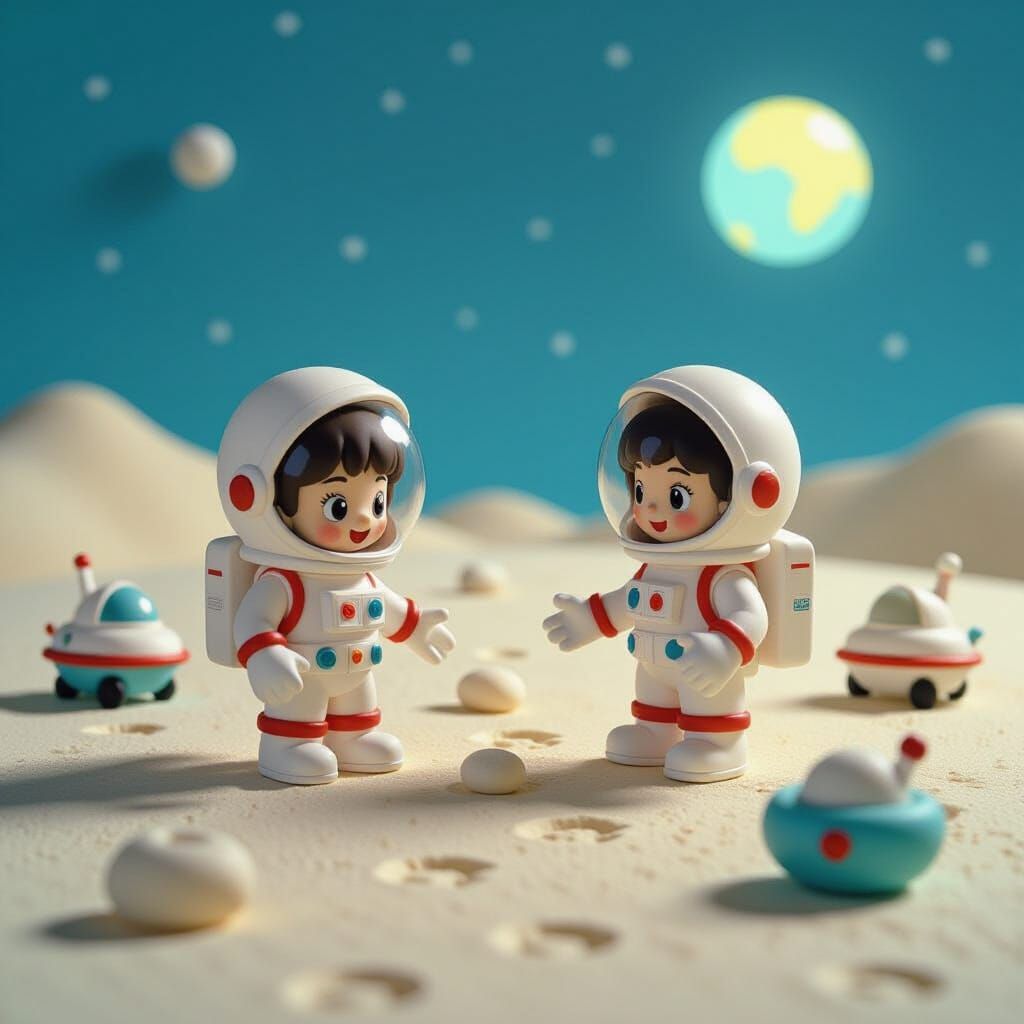 Anime Clay Astronauts Explore Moon in Ghibli Style