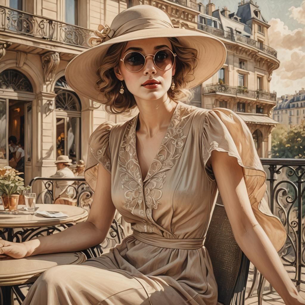 Art Nouveau Woman on Parisian Terrace