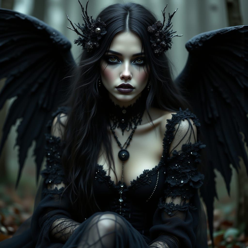 Dark Angel in Gothic Art Nouveau Style