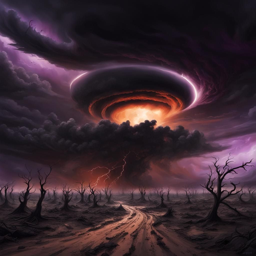 Hellish Tornado Under Black Moon in Dark Fantasy Art