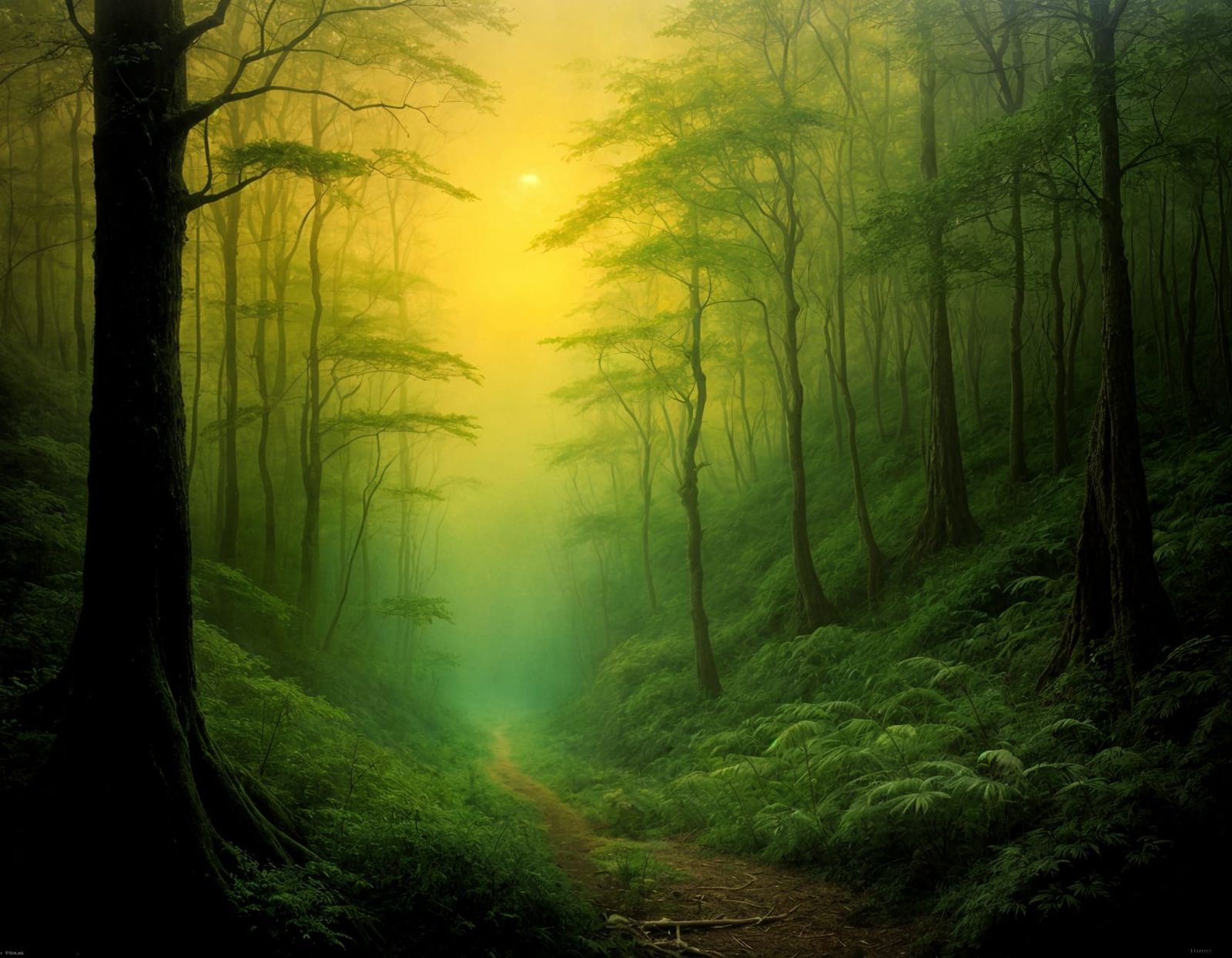 Lush Green Forest Landscape in Mystical Style