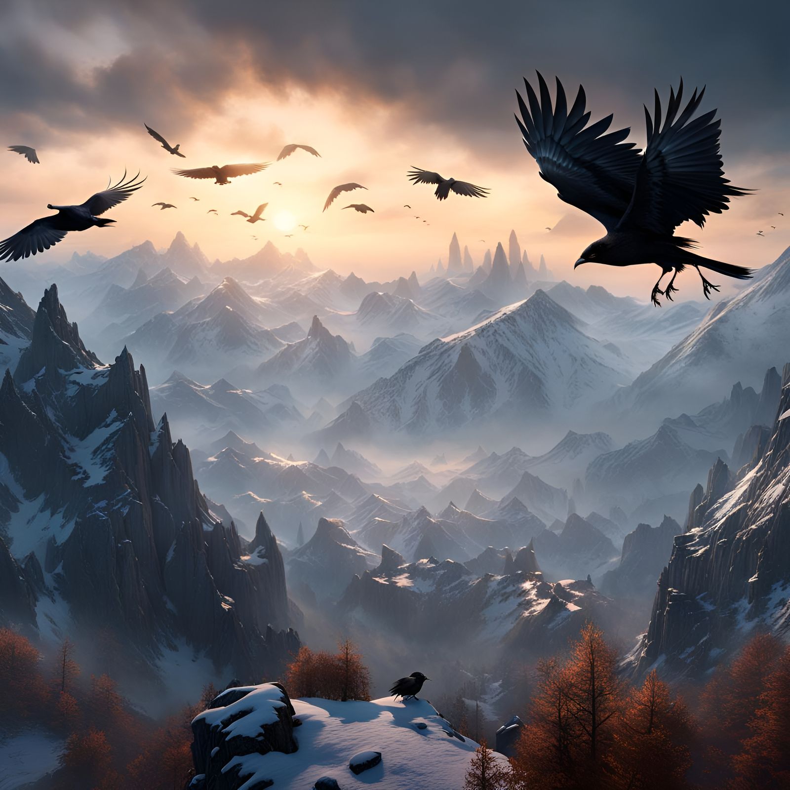 Crows Over Snowy Mountains in Epic Style