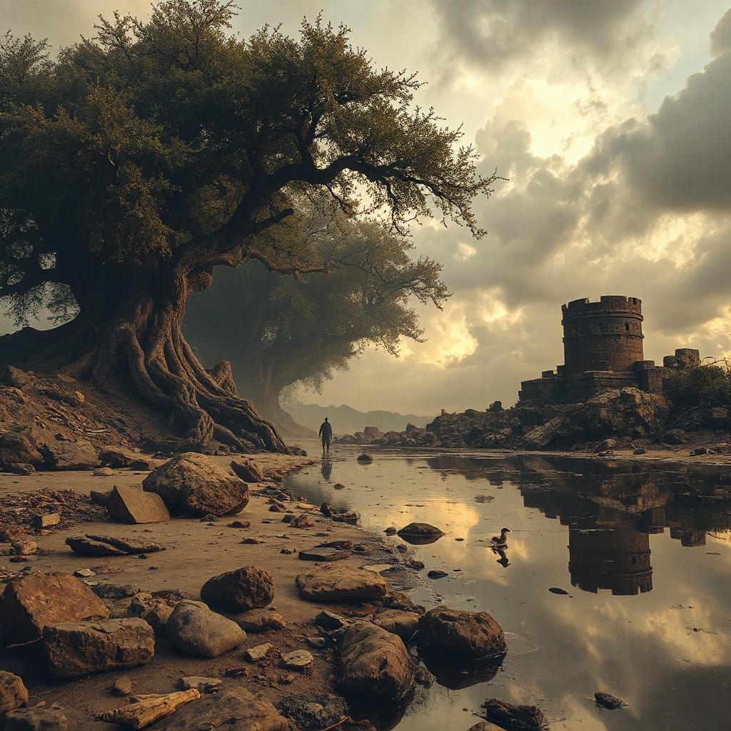 Winds of Fate: Hyper-Detailed Castle Illustration