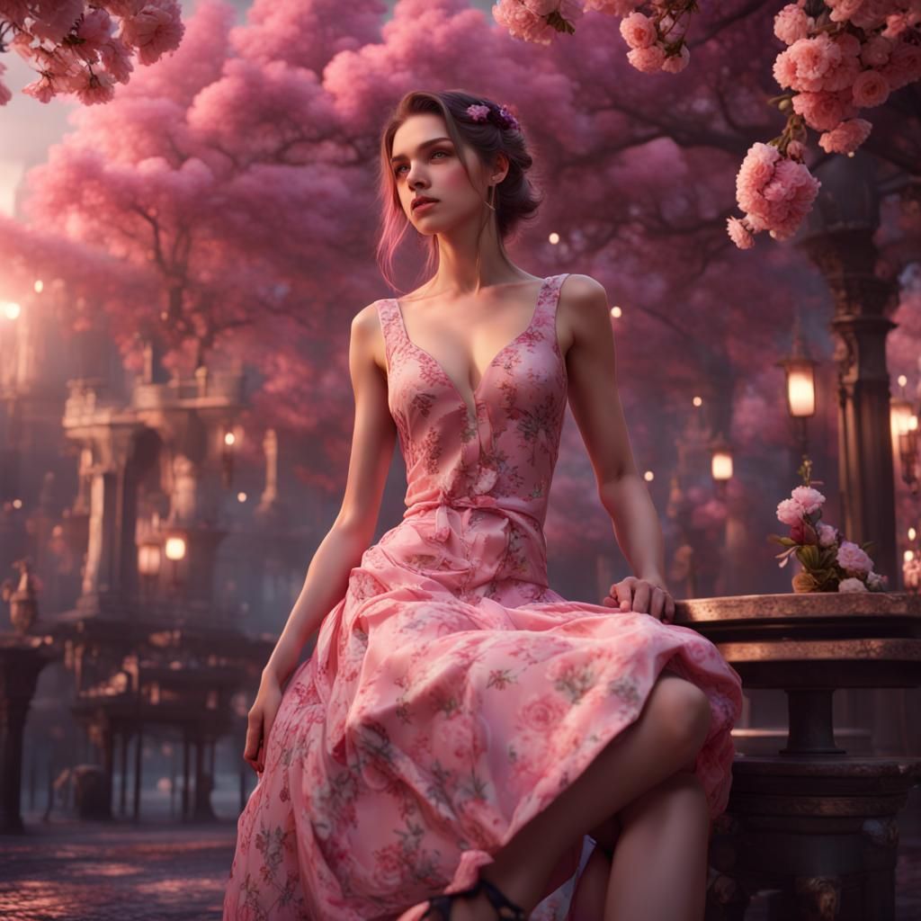Boy in Pink Floral Dress: Fantasy Art