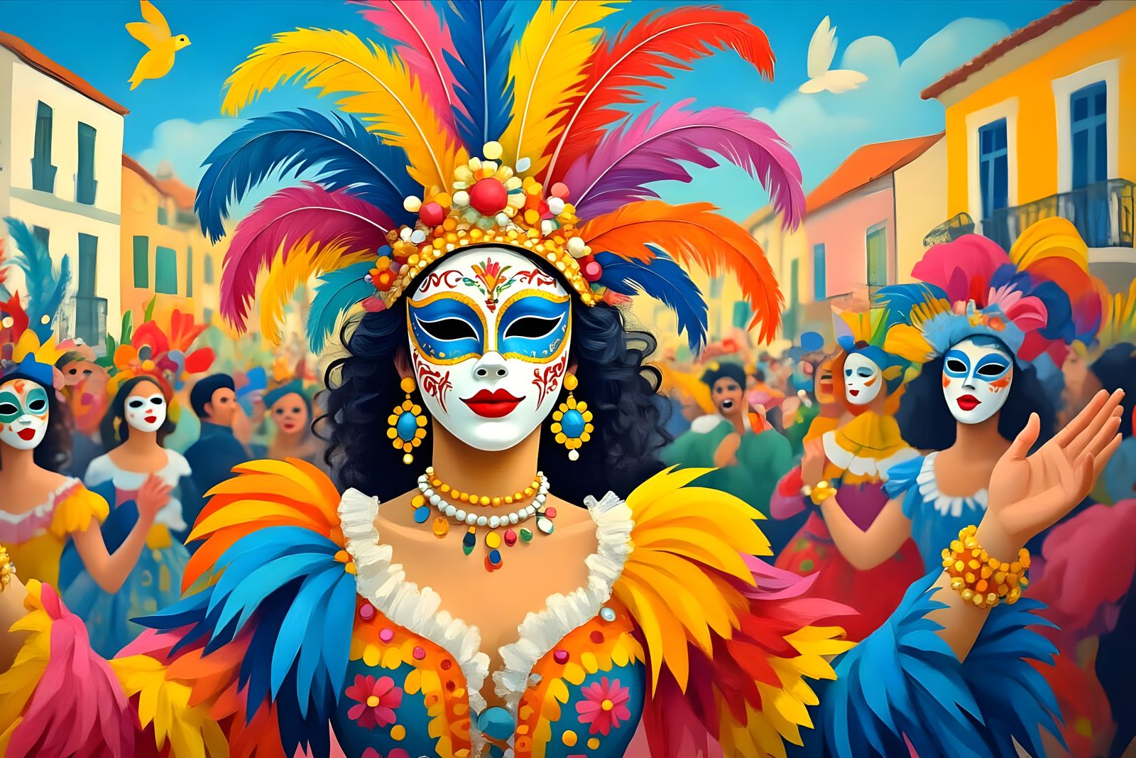 Colorful Carnaval Celebration in Naive Art Style