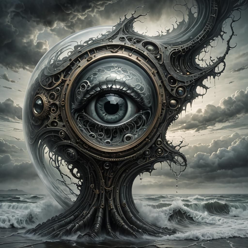 Biomechanical Surrealist Art with Glass Eye Brain