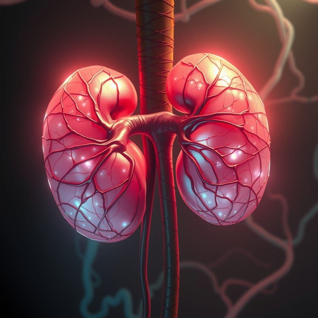 Self-Aware Kidneys Glow in Dreamlike Digital Art