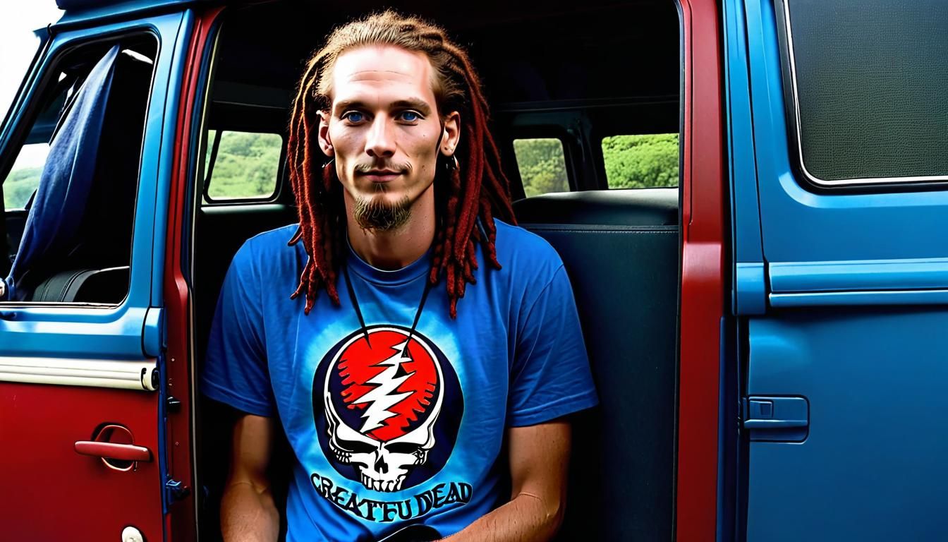 Young Man with Dreadlocks in VW Van