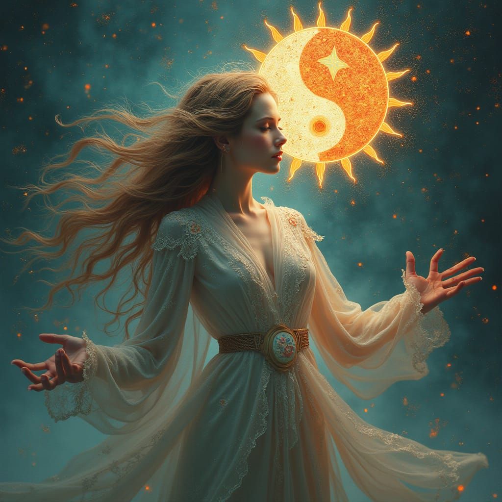Ethereal Goddess of Balance in Celestial Harmony