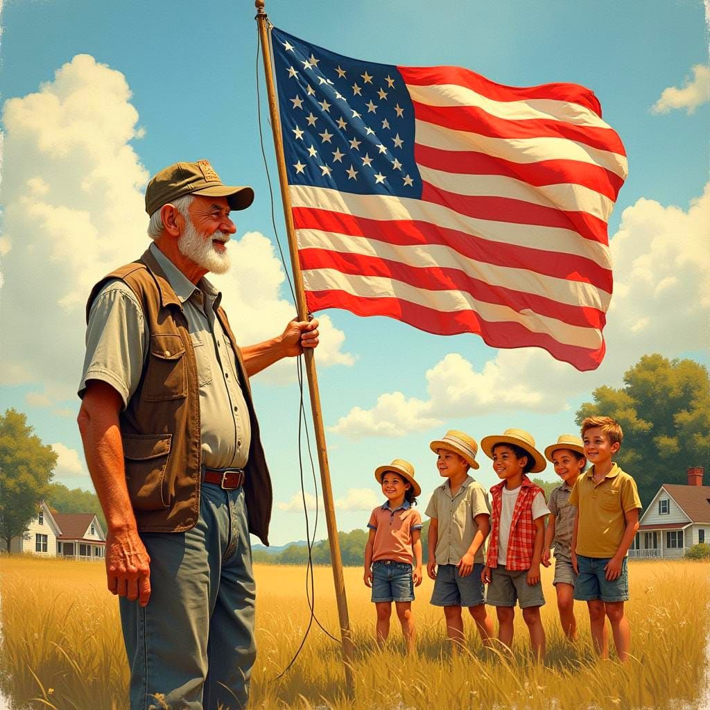 Warm Patriotic Lesson in Sunlit Suburbia