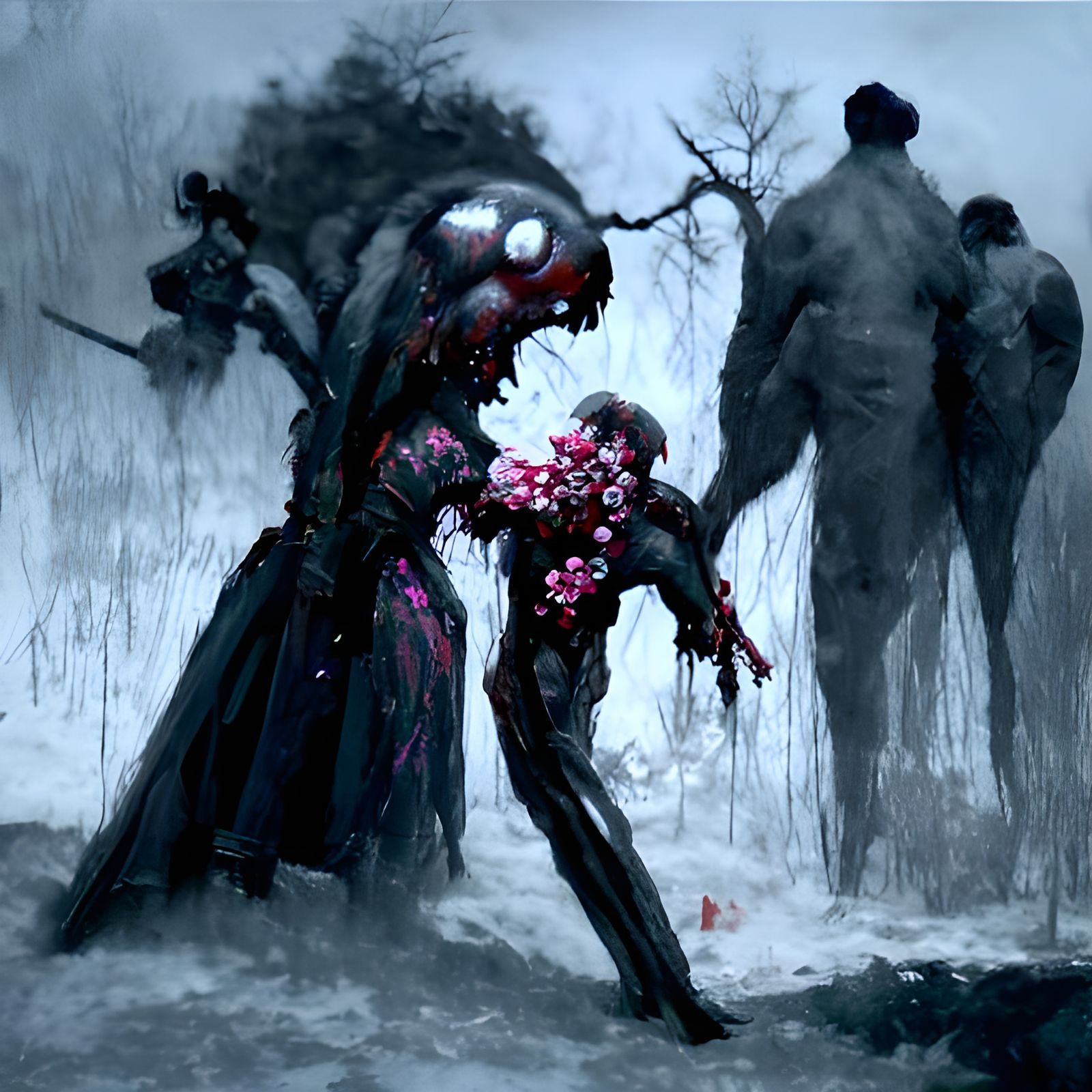 Horrific Cherry Blossom Nightmare in Doré Style