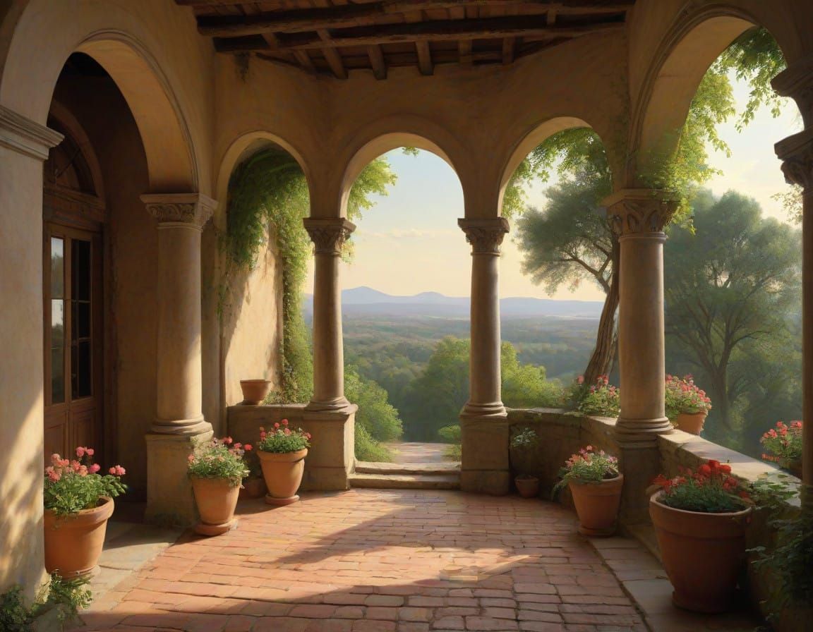 Rustic Tuscan Garden Scene in Old Masters Style