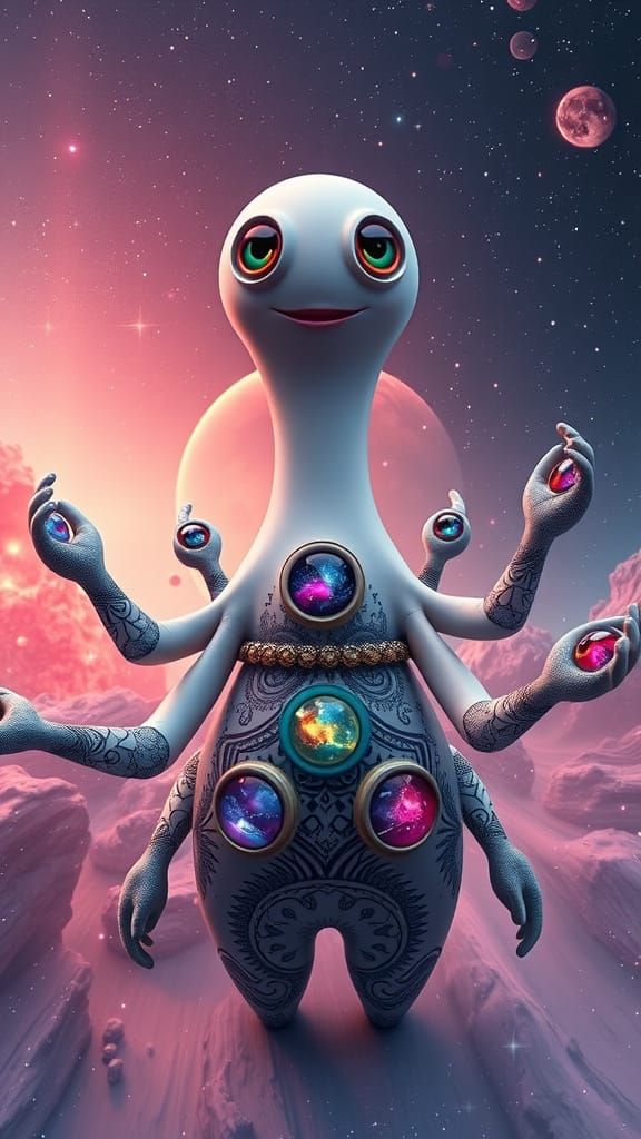 Psychedelic Cosmic Being with Galaxy Portals