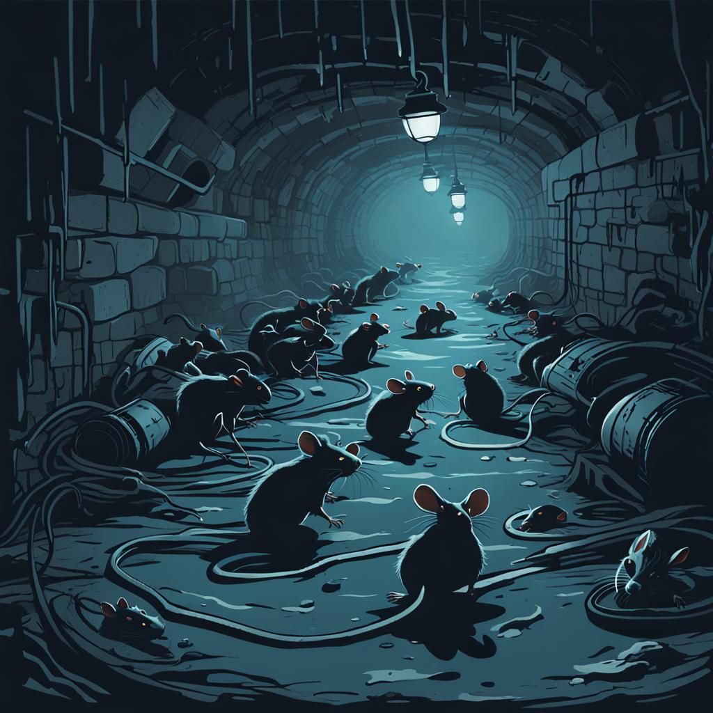 Swarming Rats in Dark Sewer: Expressionist Film Still