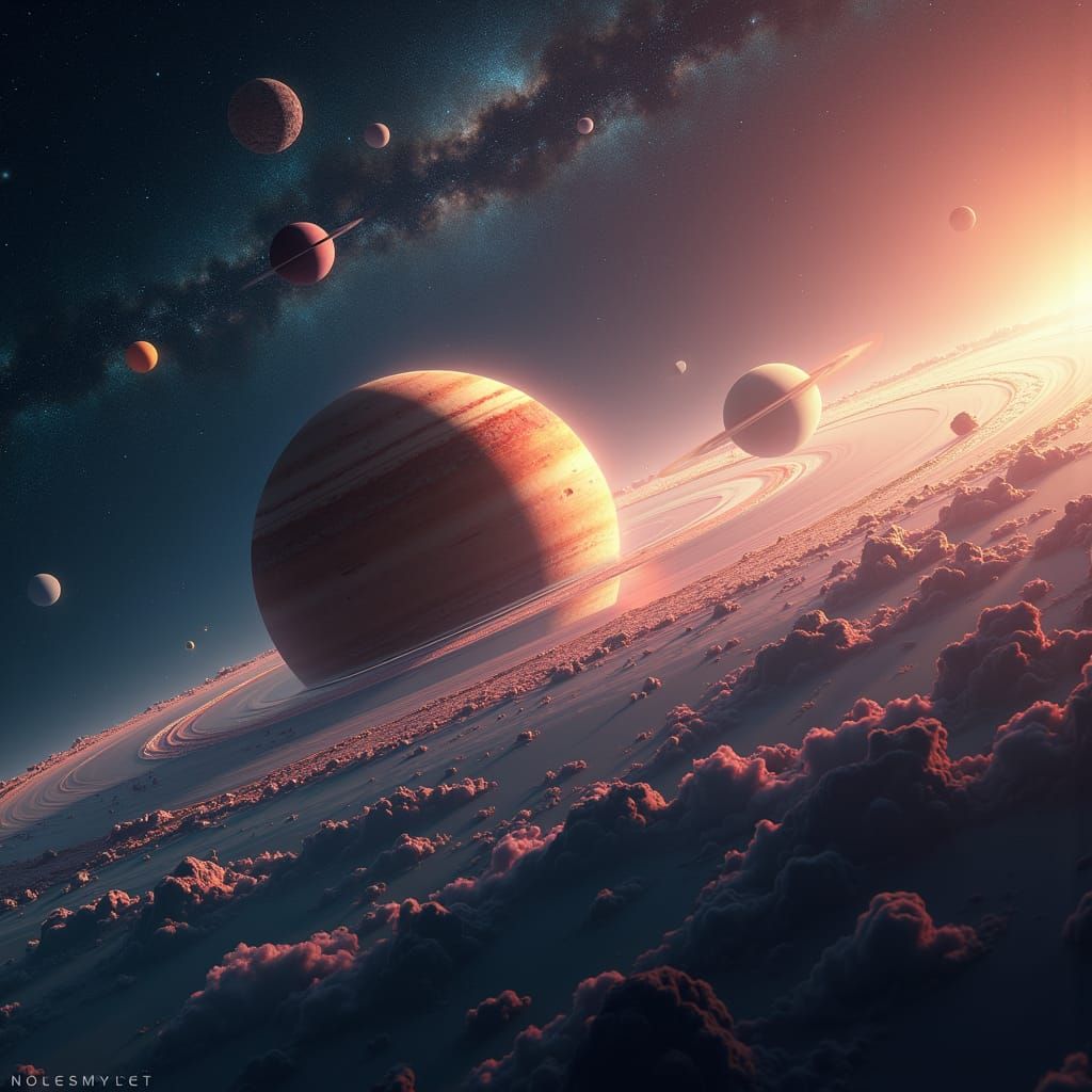 Solar System Matte Painting in Sci-Fi Style
