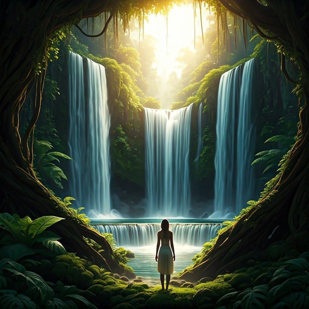Lush Jungle Waterfalls in Hyperdetailed Digital Art