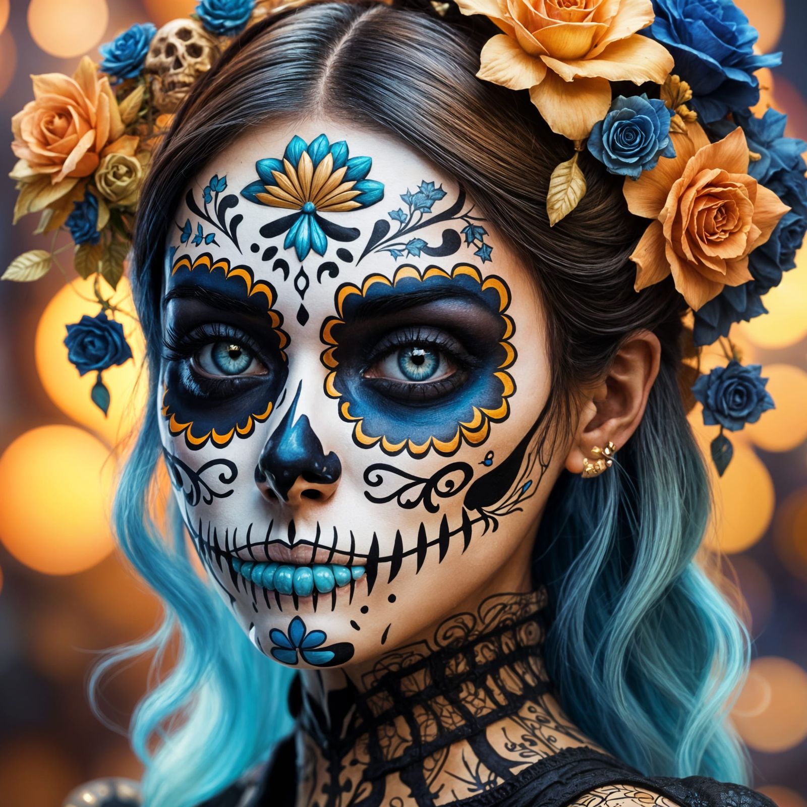 Hispanic Girl in Day of the Dead Makeup, Anime Art