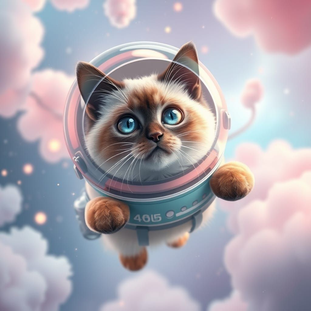 Siamese Cat Astronaut in a Candy Nebula