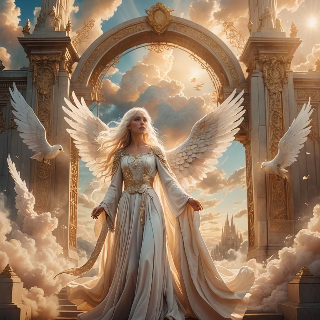 Angel Guardian at Heaven's Gate: Detailed Digital Art