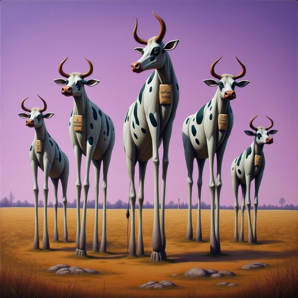 Fingerpunk Cows in Surreal Landscape