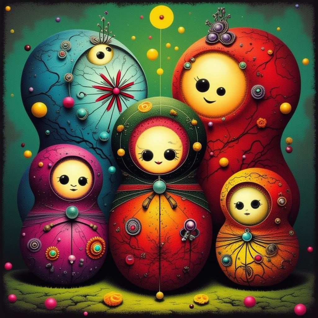 Russian Matryoshka Dolls in Artistic Style