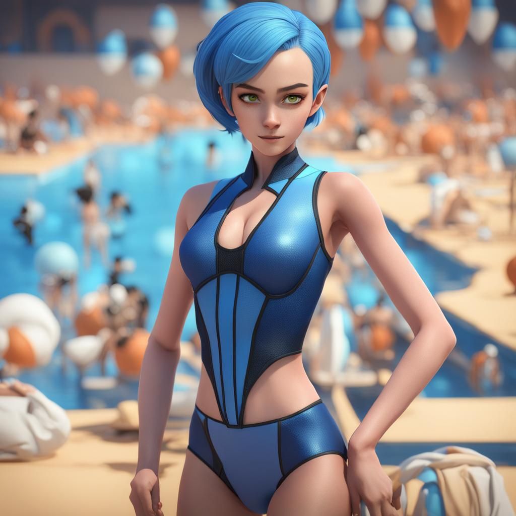 Roxanne Ritchi in Bathing Suit: 3D Anime Art