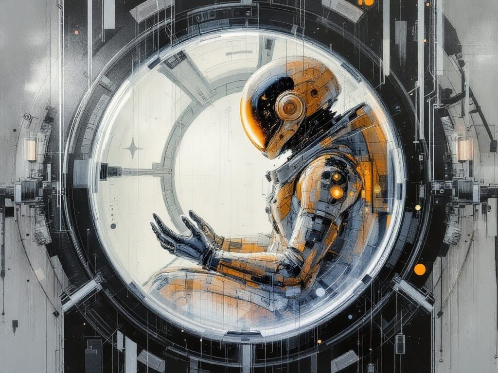 Futuristic Astronaut in Crystal Spaceship, Acrylic Pour