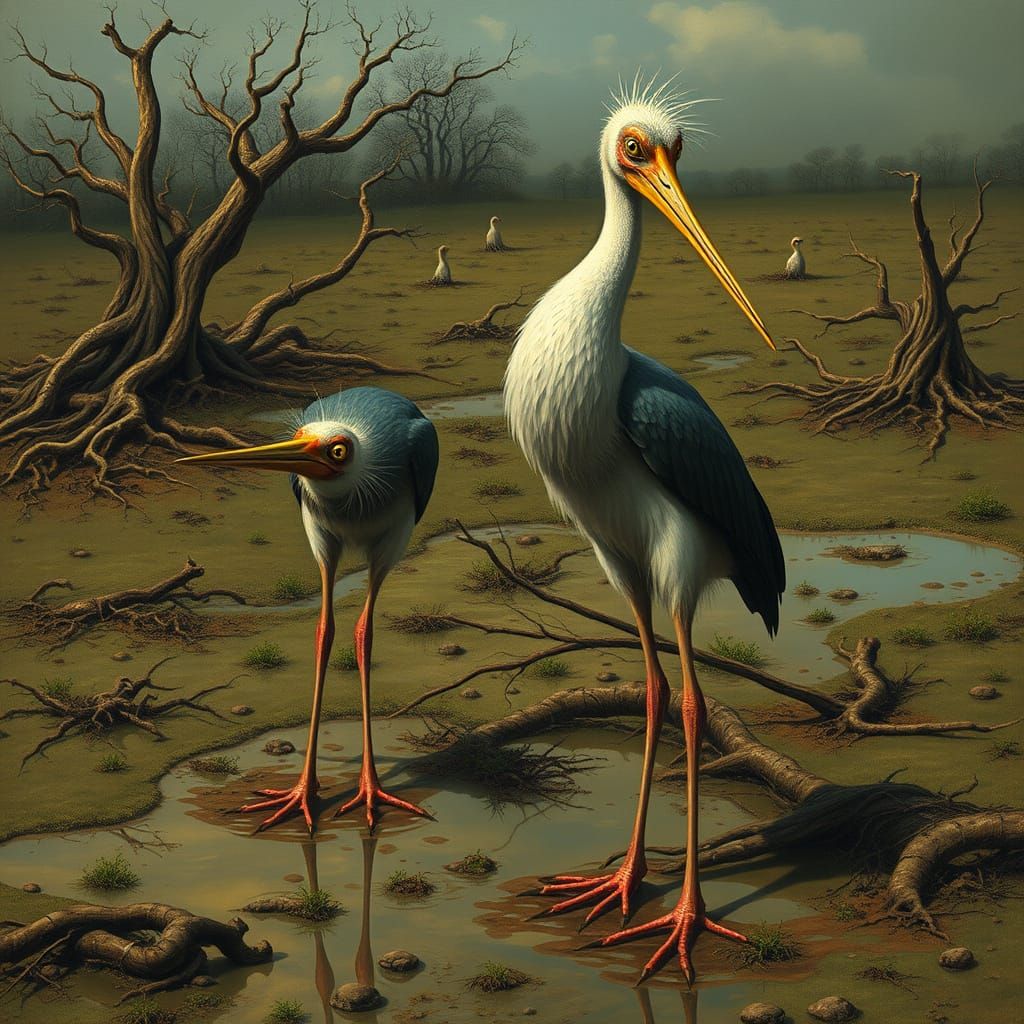 Surreal Birds in Dreamlike Landscape