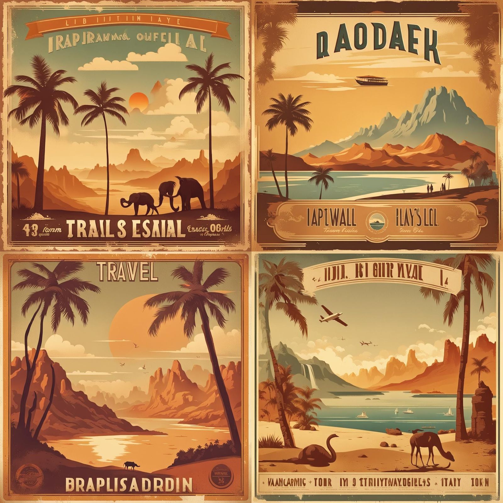 Vintage Travel Poster with Exotic Landscape