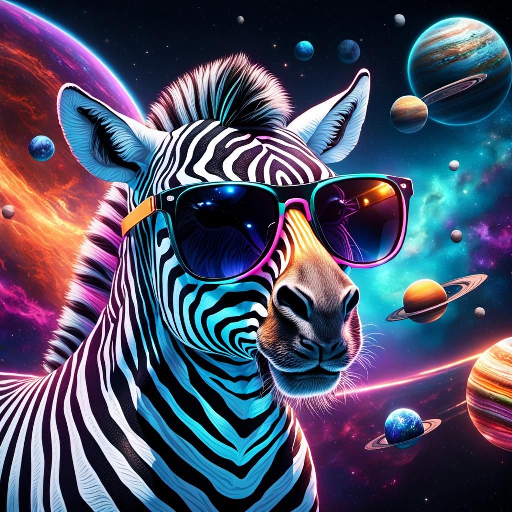 Neon Zebra in Space: Hyperdetailed Concept Art