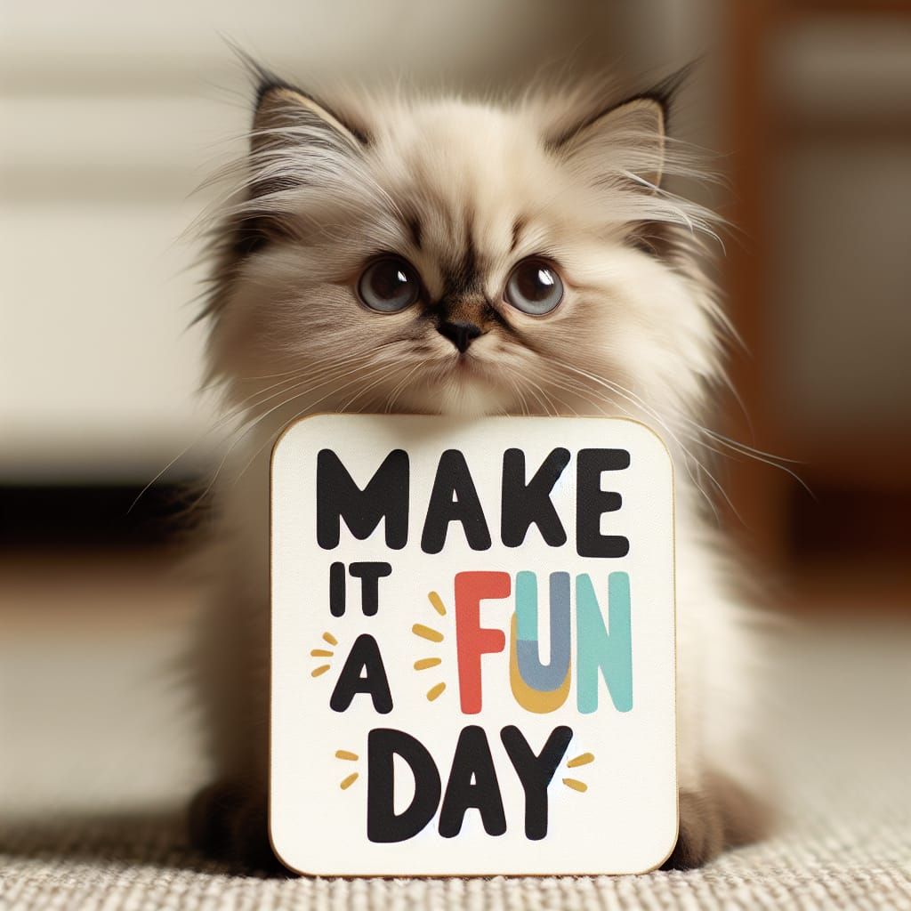 Kitten Holding a Sign: Make it a Fun Day