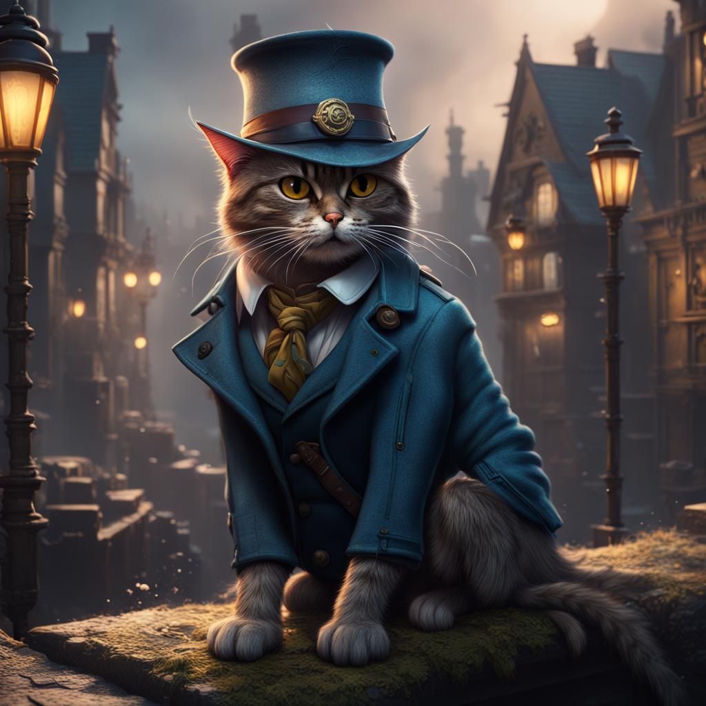 Detective Cat in Detailed Digital Painting