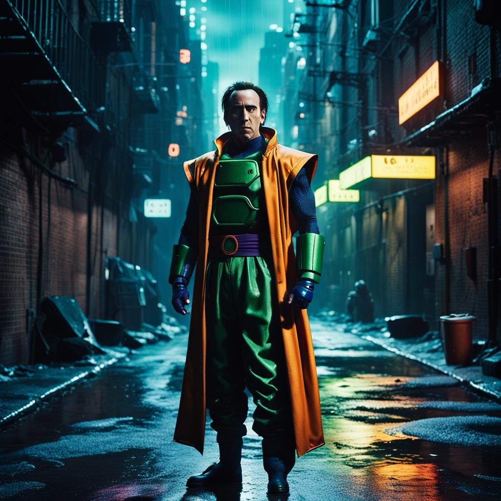 Nicolas Cage as Cell in Dark Cityscape