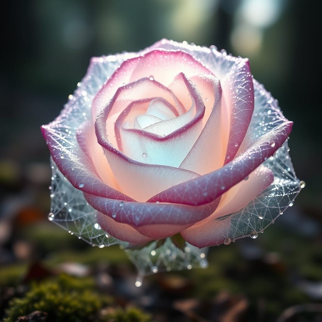 Glowing Spider Silk Rose with Morning Dew
