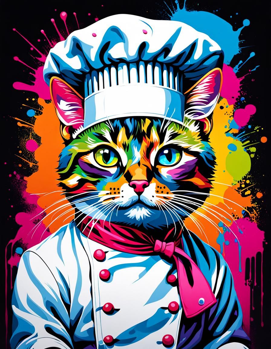Colorful Cat Chef Portrait in Graffiti Art Style