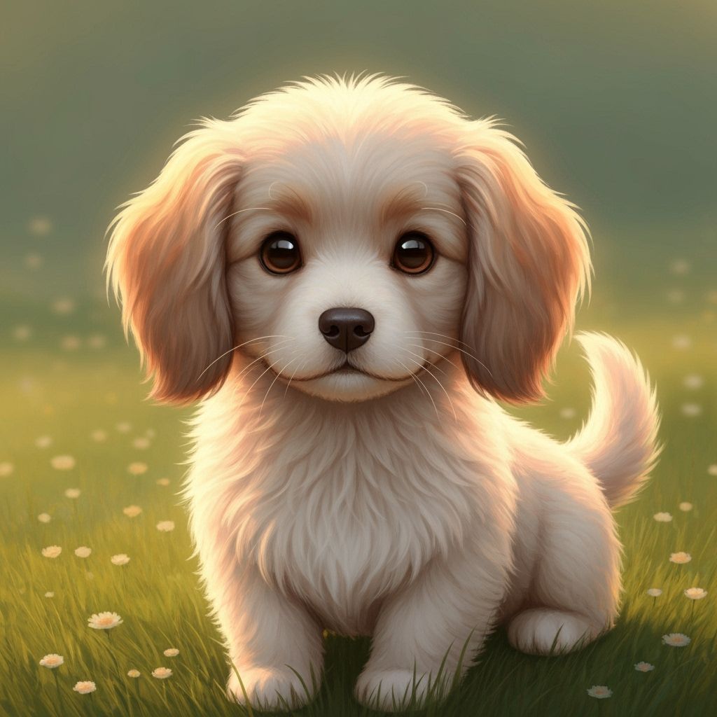 Sweet Long-Haired Puppy in Digital Illustration Style