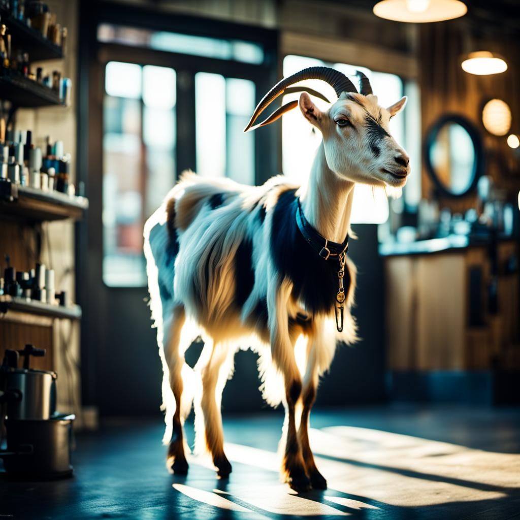 Goat in a Barbershop: Hyperrealistic Digital Art