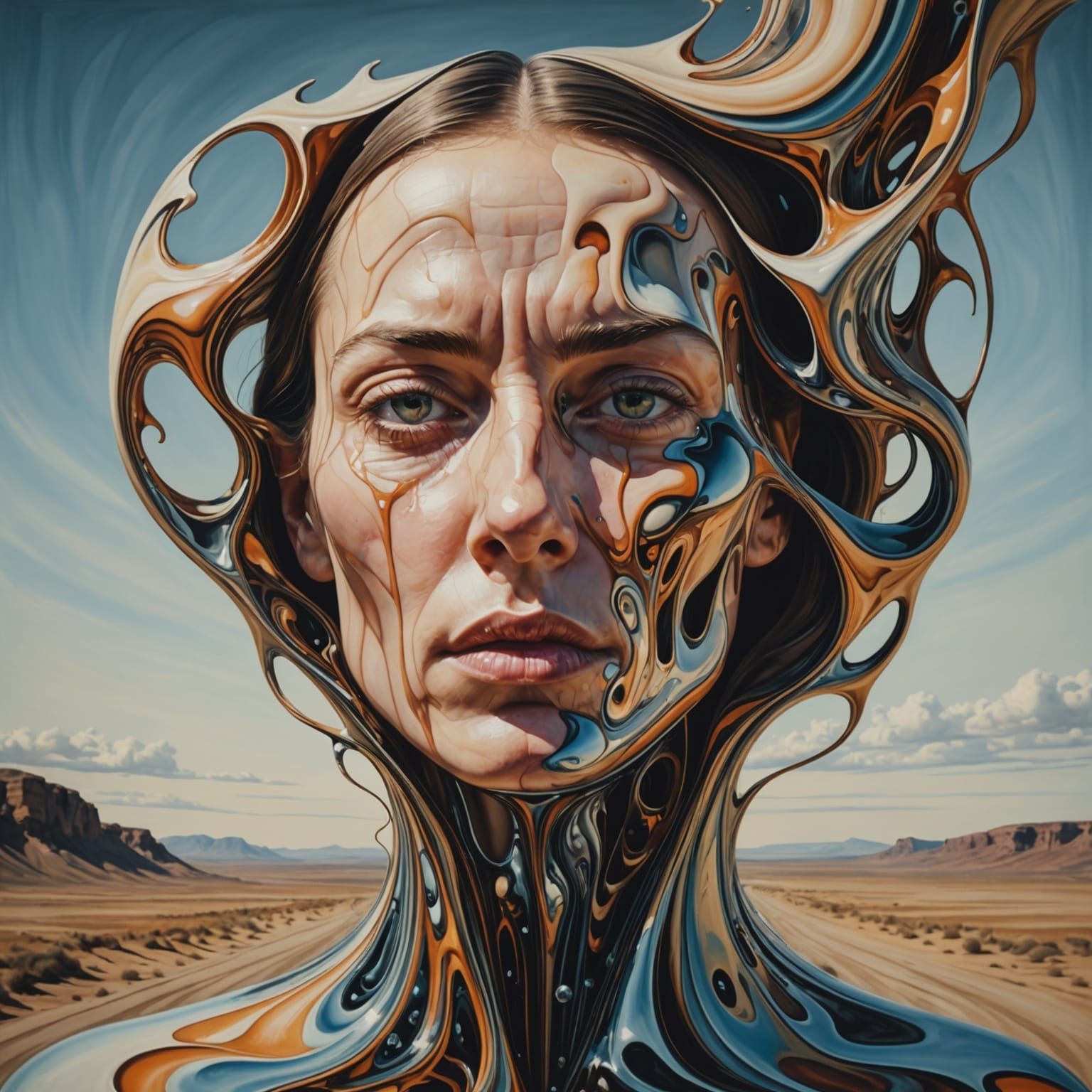 Distorted Surreal Portrait with Liquid Elements